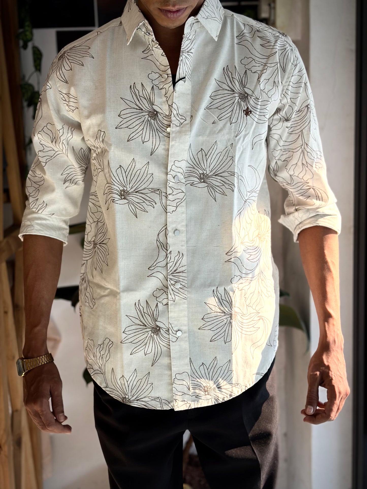 Floral shirt linen beige