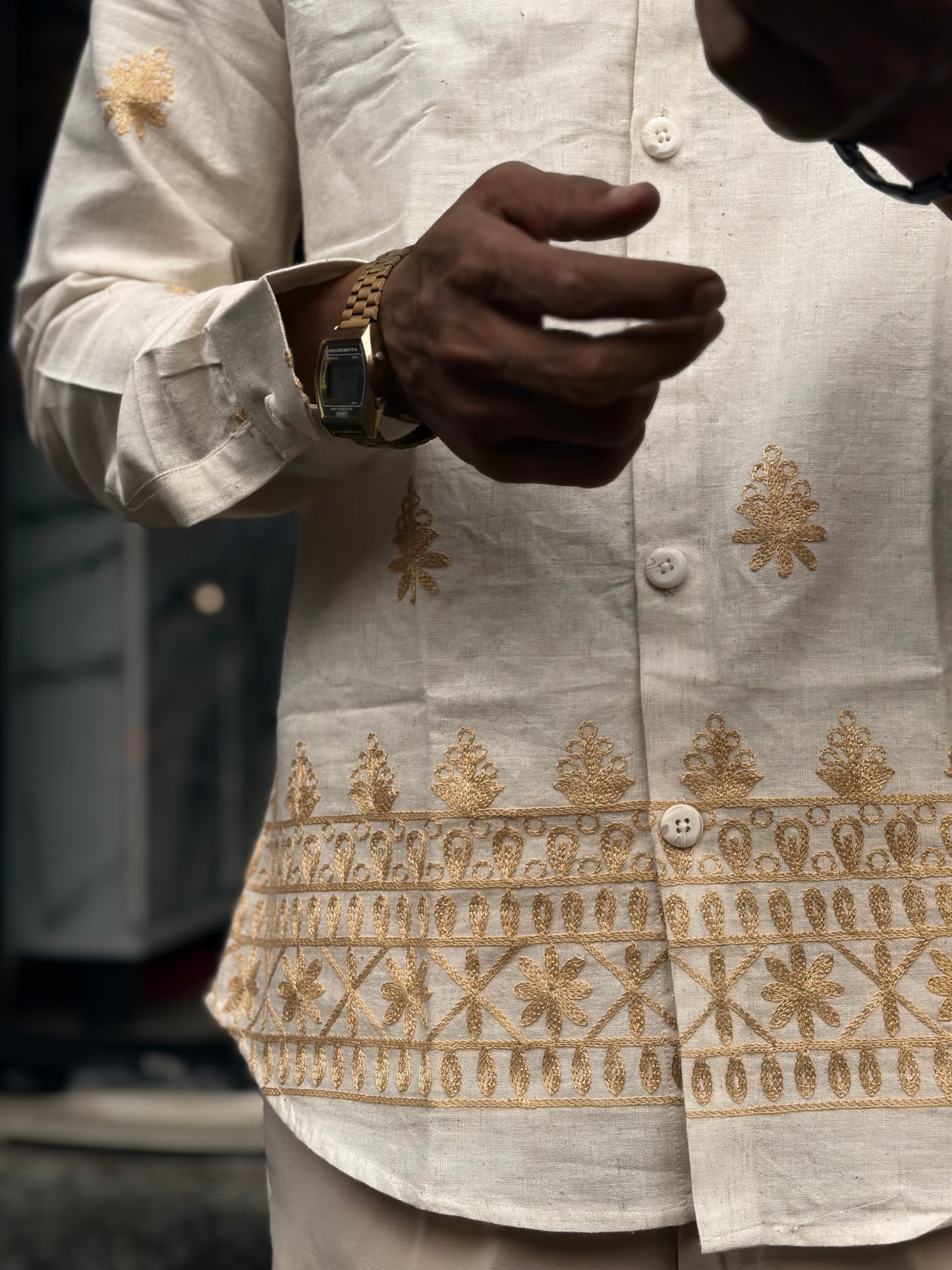 Beige Embroidery Shirt (All over)