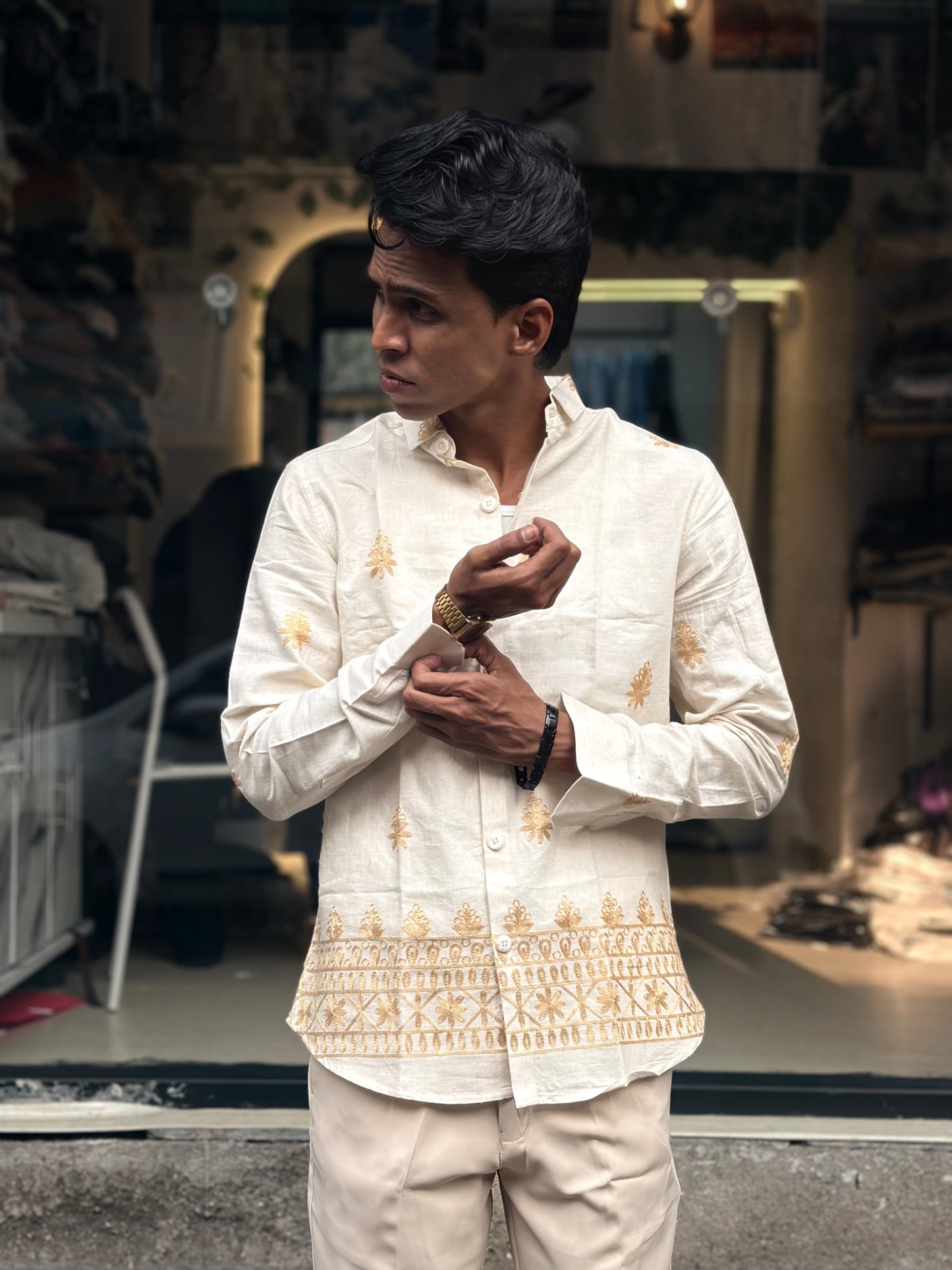 Beige Embroidery Shirt (All over)