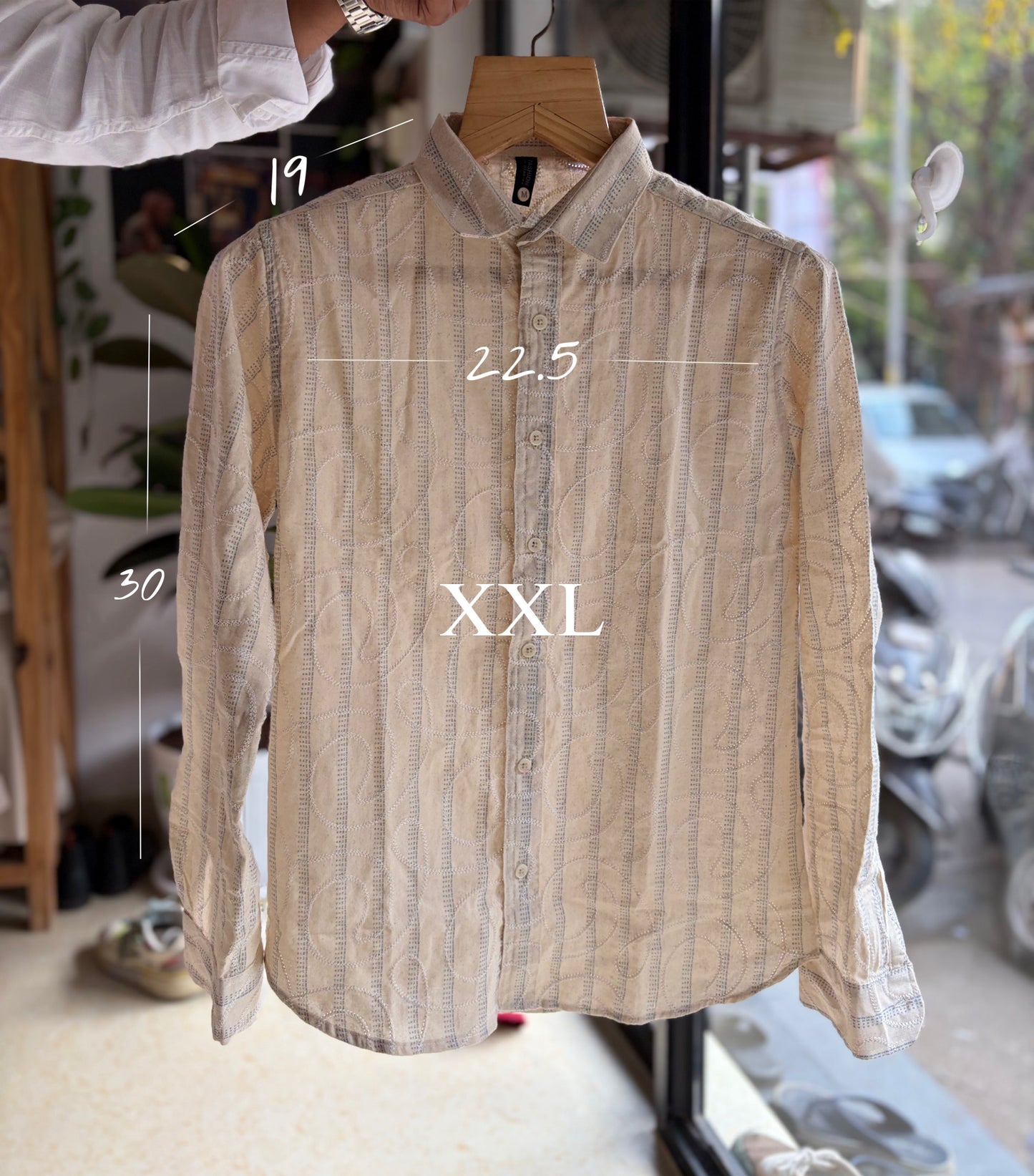 Beige Embroidery stripe shirts