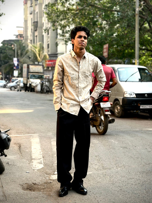 Khaki Brown Premium Floral Linen