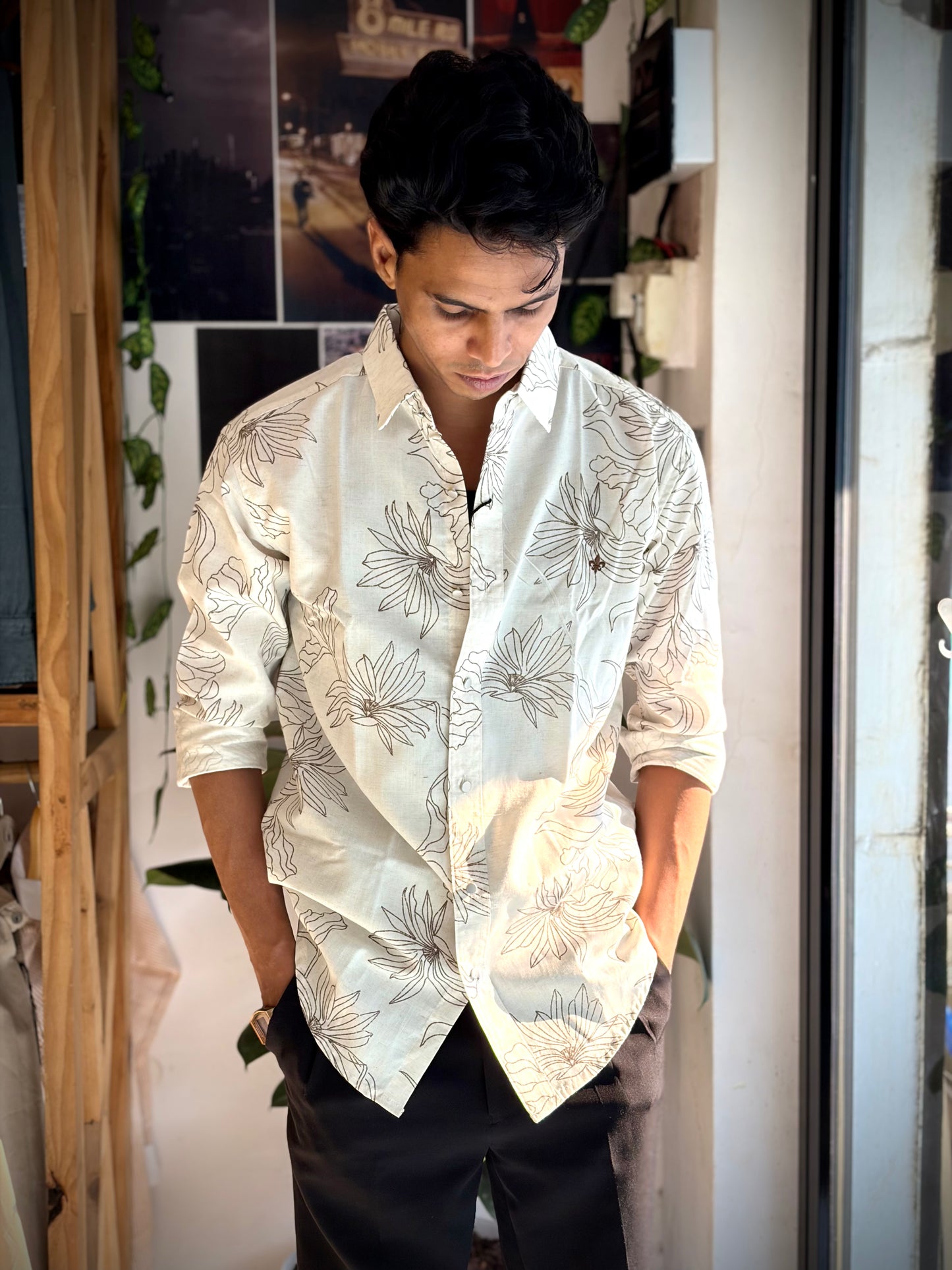 Floral shirt linen beige