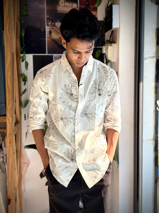 Floral shirt linen beige